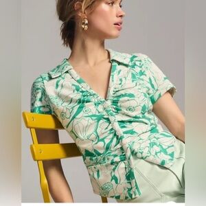 ANTHROPOLOGIE | Maeve Floral Green and White Women's Top